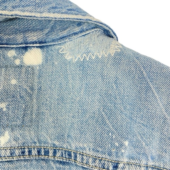 Levis Jean Jacket Womens Medium Large Cropped Upcycled Distressed Blue Handmade - Picture 14 of 16